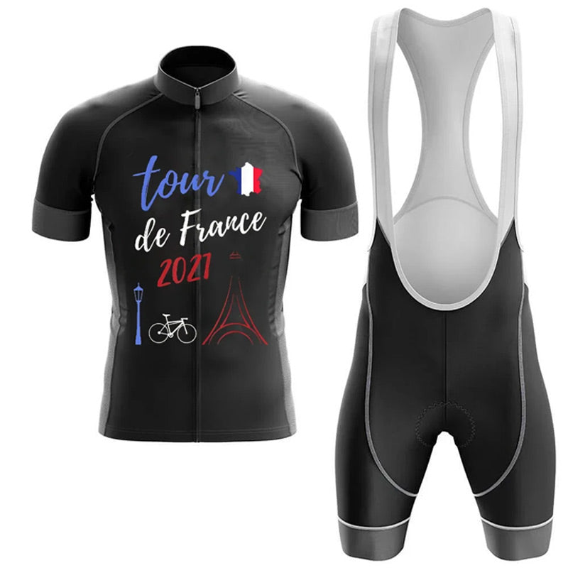 Adibike - Tour de France Black Men's Short Sleeve Cycling Uniform