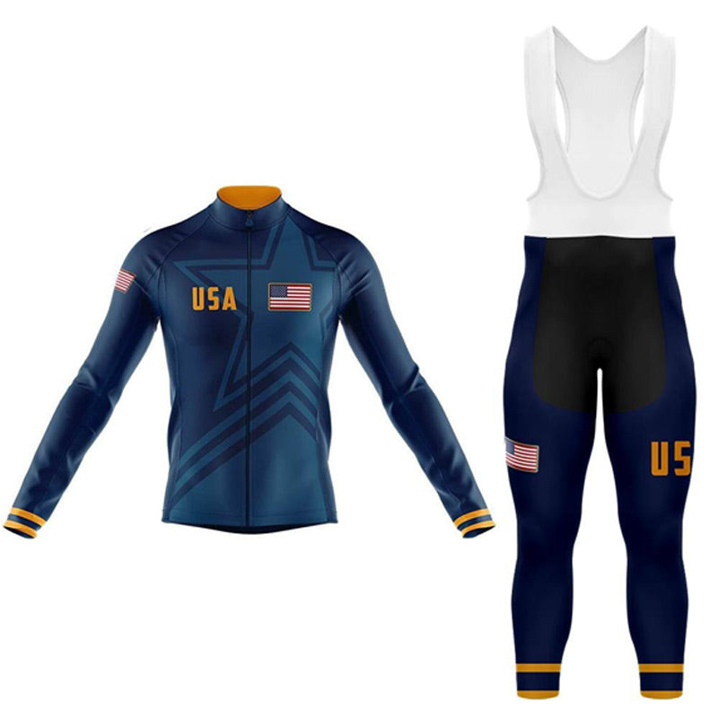 Adibike - USA Navy Men's Long Sleeve Cycling Uniform
