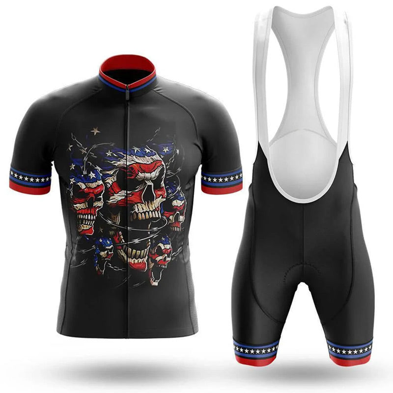 Adibike USA Flag Skull Men's Short Sleeve Cycling Uniform