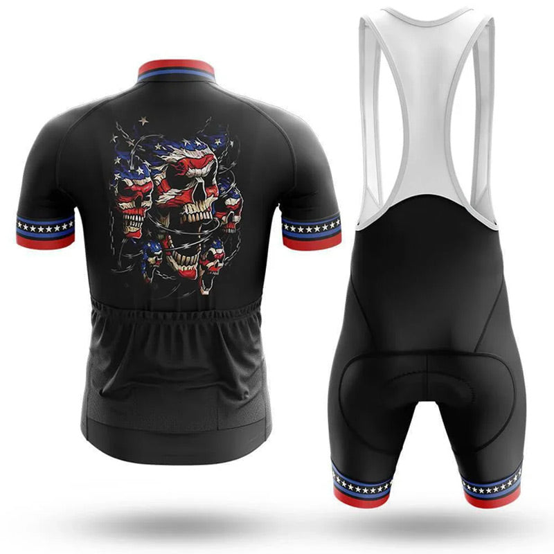 Adibike USA Flag Skull Men's Short Sleeve Cycling Uniform
