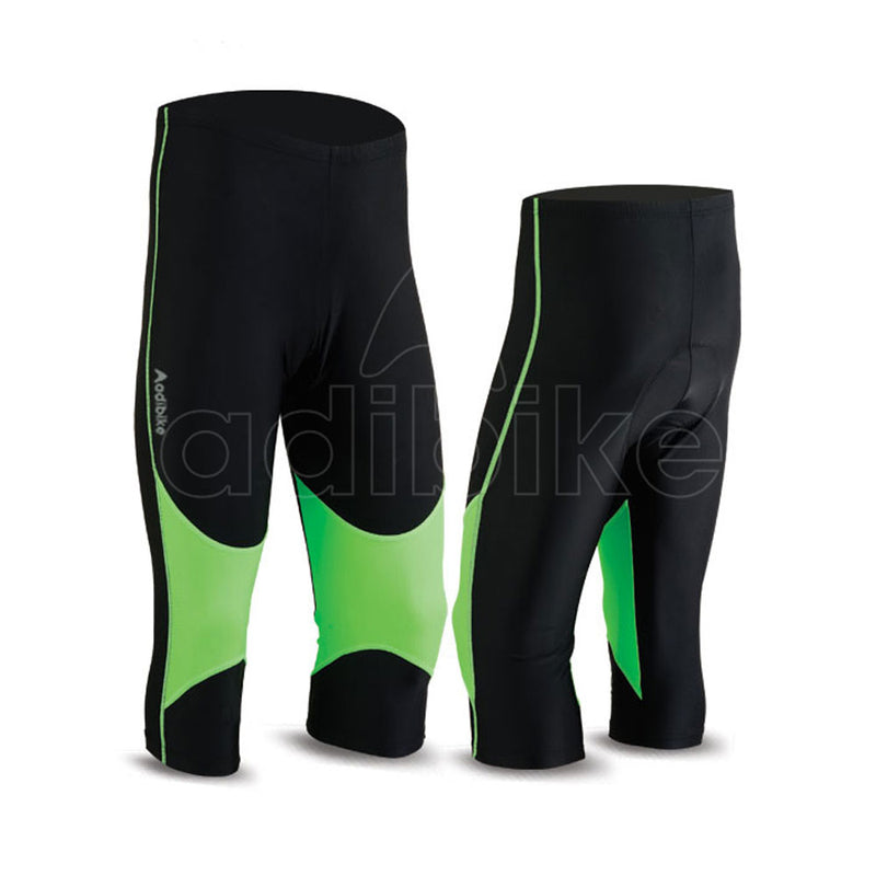 Ladies Cycling 3-4 Short Black And Fluorescent Green Bottom Panel
