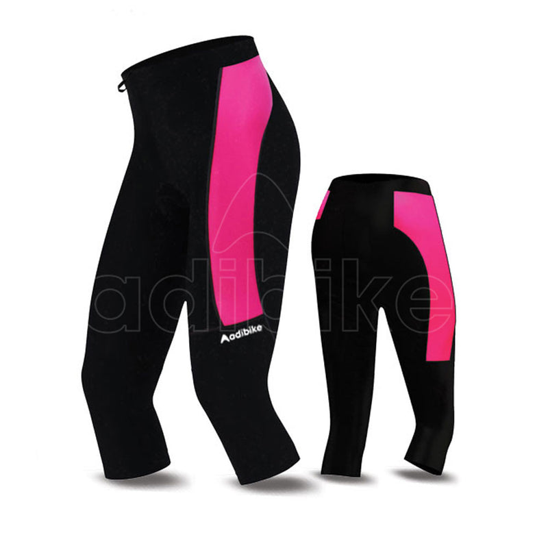 Ladies Cycling 3-4 Short Black And Hot Pink Side Panel
