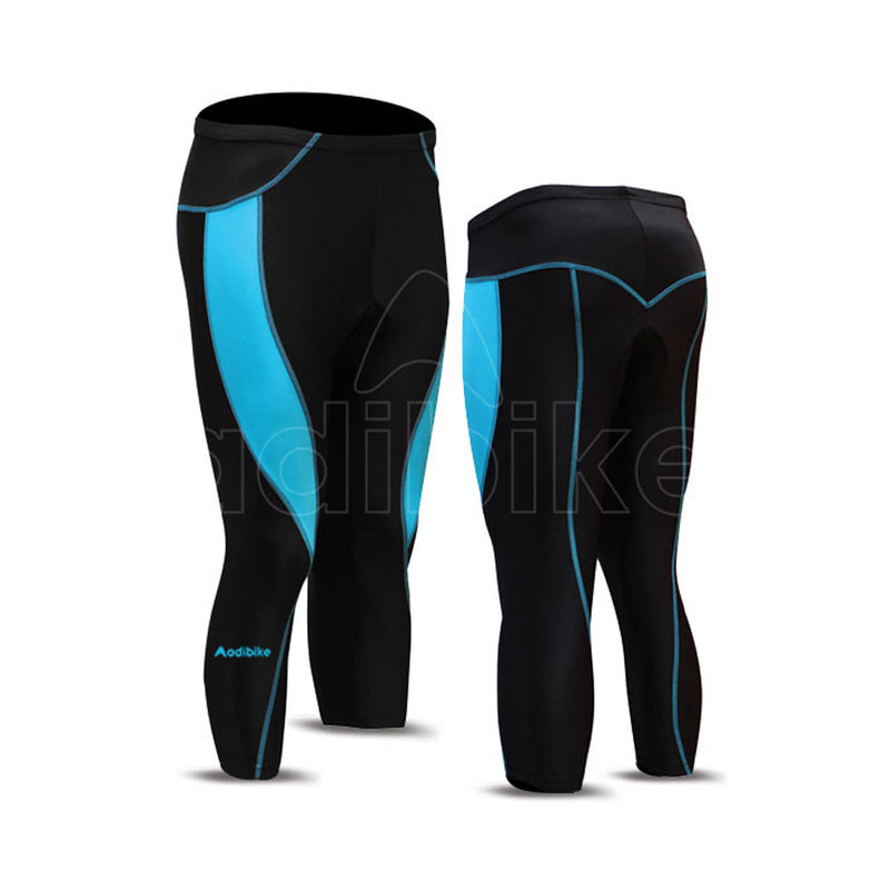 Ladies Cycling 3-4 Short Black And Light Blue Side Panel