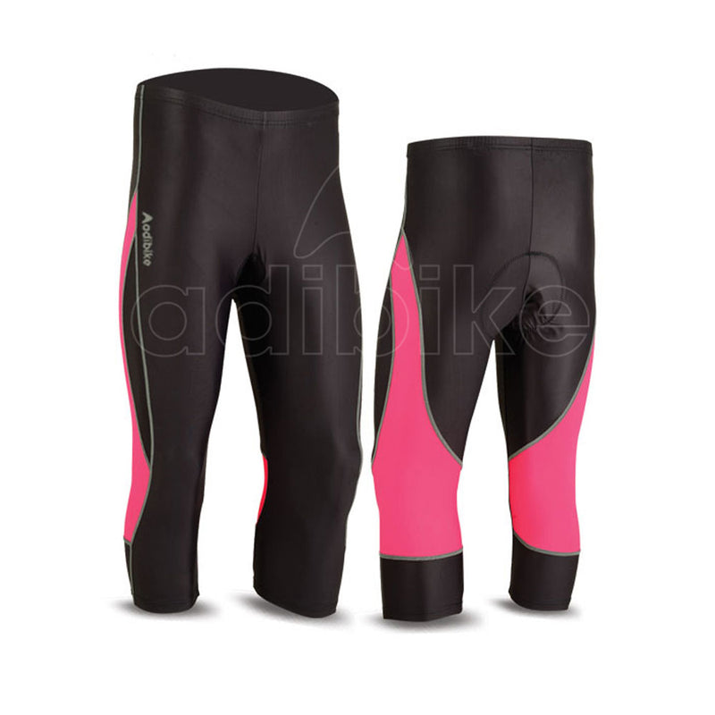Ladies Cycling 3-4 Short Black And Magenta Pink Side Panel