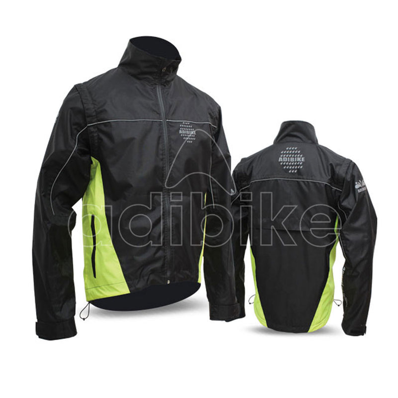 Men Cycling Rain Jacket Black With Fluorescent Green Panel